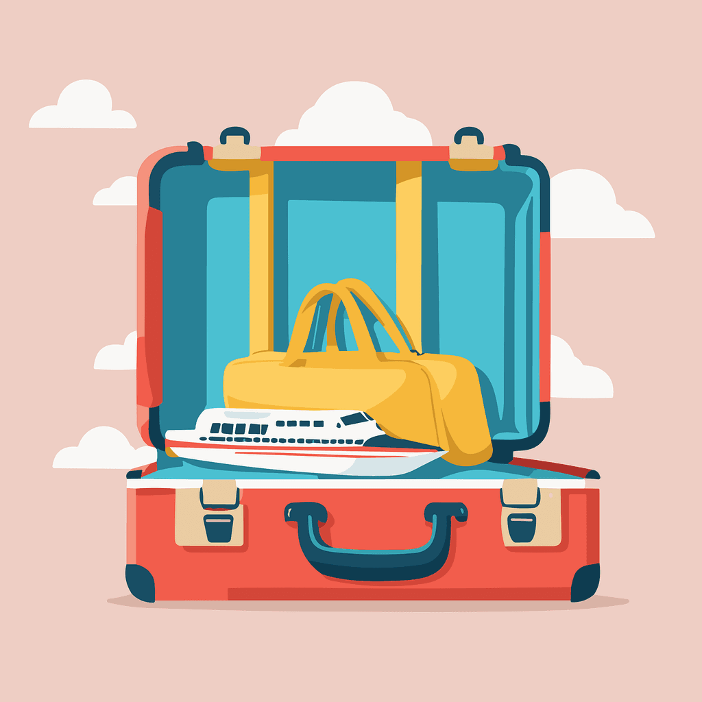 Illustration of a suitcase with a bag and a boat inside. Image by Igor Podobriy from Pixabay