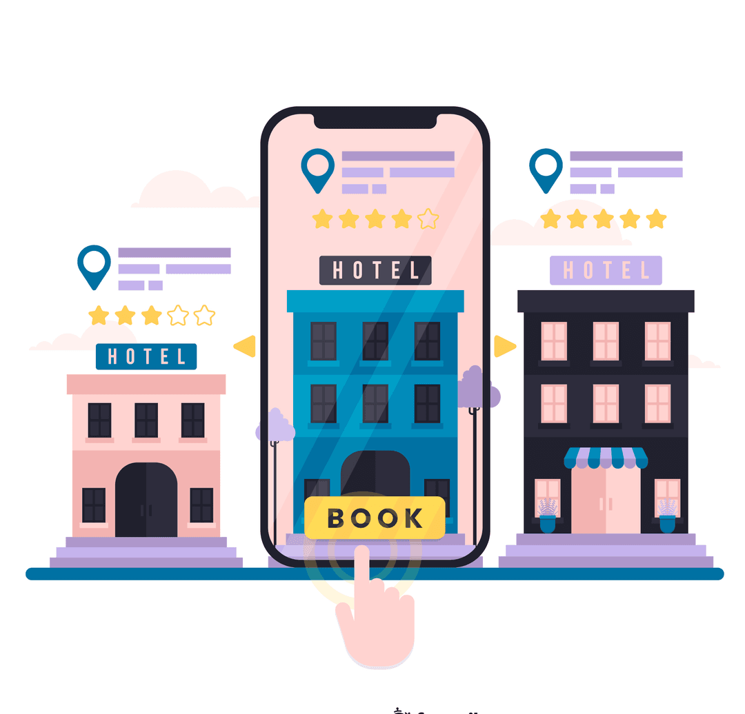 A representation of a traveler choosing a hotel from its mobile site