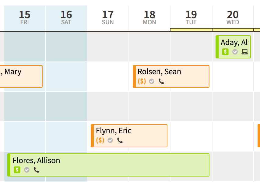 reservation calendar highlighting drag and drop feature displaying reservation moved from original dates
