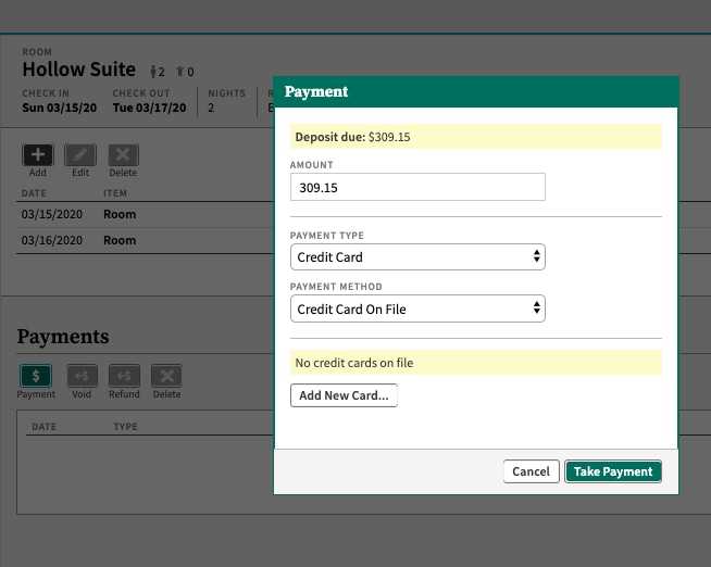 screenshot of payment modal showing the deposit amount pre-populated in the Amount field